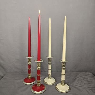 4 Vintage LP Gas Propane Candle Lamps Red Beige Brass Tone MCM Candlesticks RARE