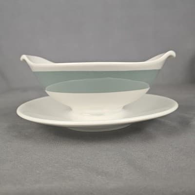 Vintage MCM Restaurant Ware Aqua Band Gravy Boat Homer Laughlin Style Unmarked