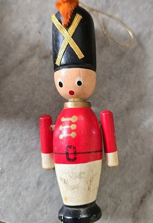 Vintage Wooden Christmas Ornament Toy Soldier Movable Arms - 5" Tall