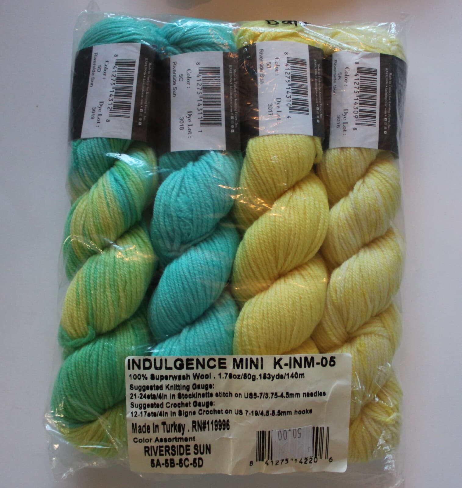 Yarn KFI Indulgence Mini K-INM-06 100% Superwash Wool Riverside Sun Asstt 4 col