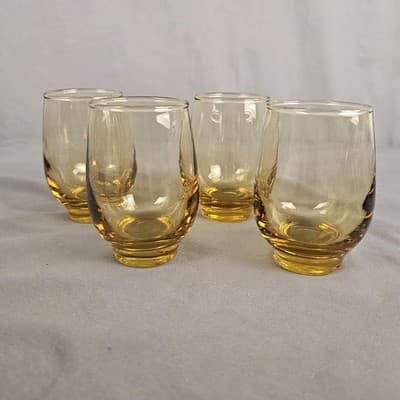 Vintage Set Of 4 Libbey Gold TEMPO 6 Ounce Juice Glasses 3.75"