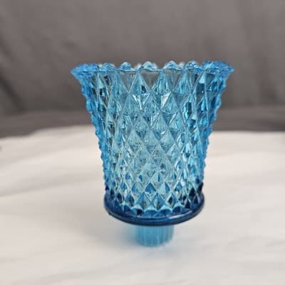 Vintage Blue Diamond Point Glass Peg Votive Cup Candle Holder Excellent Cond.