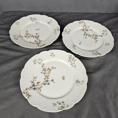 H&C L France Havilan D&Co Salad Lunch Plates 8.25" Blue Floral Sprigs Set of 3