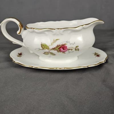 Briar Rose Gravy Boat with Attached Bottom Plate Eschenbach Barvaria Germany