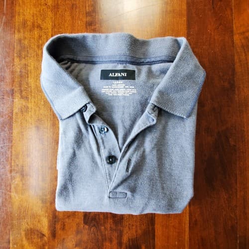 Alfani Polo Shirt Mens Large Gray Stretch Collared