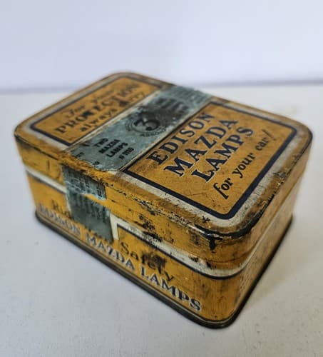 Vintage Edison Mazda Lamps Old Automotive Light Bulb Tin GE 1930s