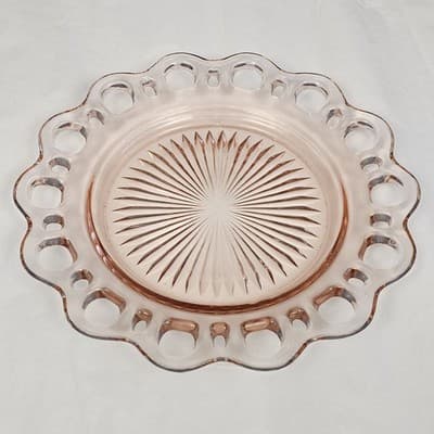 Vtg Luncheon Plate Lace Edge Pink by Anchor Hocking Depression Era Glass 8.25"