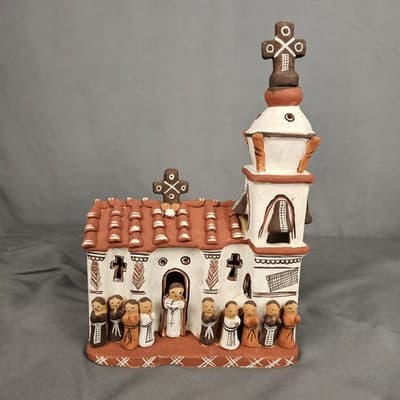 Vintage Peruvian Hand Made Church Sculpture Pottery Figurine 12"