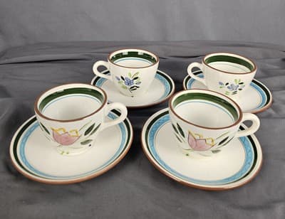4 Sets of MCM Stangl Country Garden Flat Tea Coffee Cup & Saucer 2 5/8"