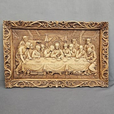 The Last Supper Wall Hanging 3D Plaque Resin Display Vintage, 9" X 15"