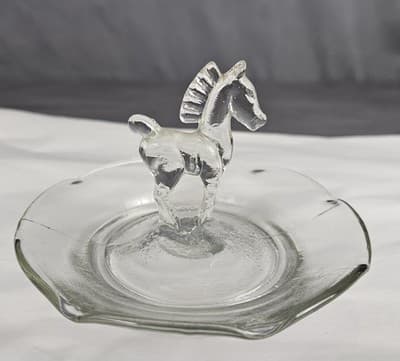 Horse Vanity Dish Glass Ring Holder 5" Diameter Clear