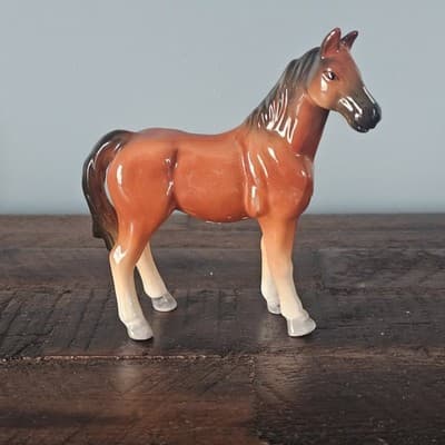Small Vintage Horse Figurine Bay Bone China 4" Tall Mid Century