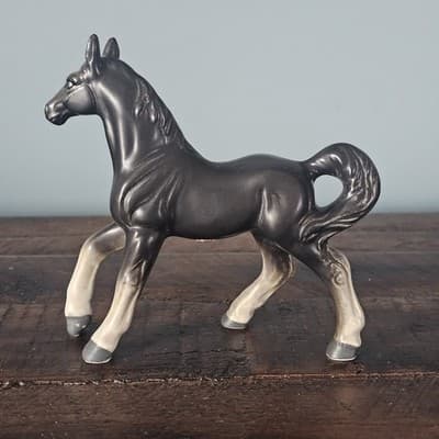 Vintage Small Horse Figurine Black with White Socks 4" Tall E325