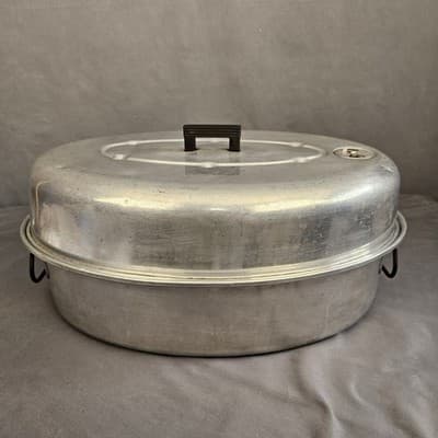 VTG Wear-Ever Aluminum 16”L Oval Roaster Pan & Vented Lid & Rack USA No. 2635