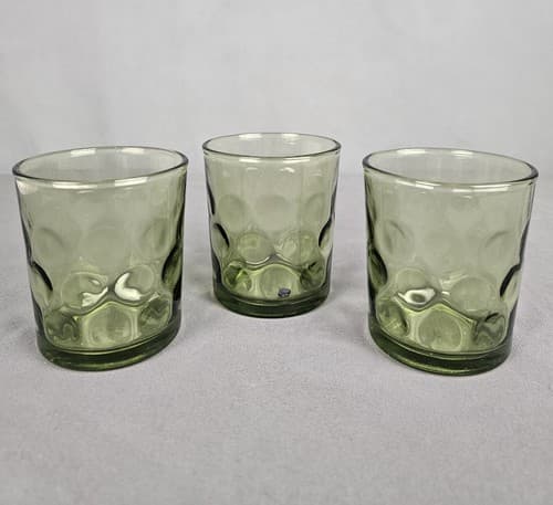 3 MCM Vintage Hazel Atlas Coin Dot Juice Glass Tumblers EL Dorado Green