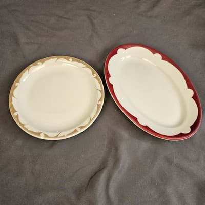 Jackson China Serving Plates From Falls Creek PA Red and Brown