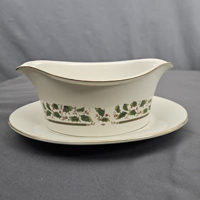 Holly Holiday Home for the Holidays Gravy Boat and Plate