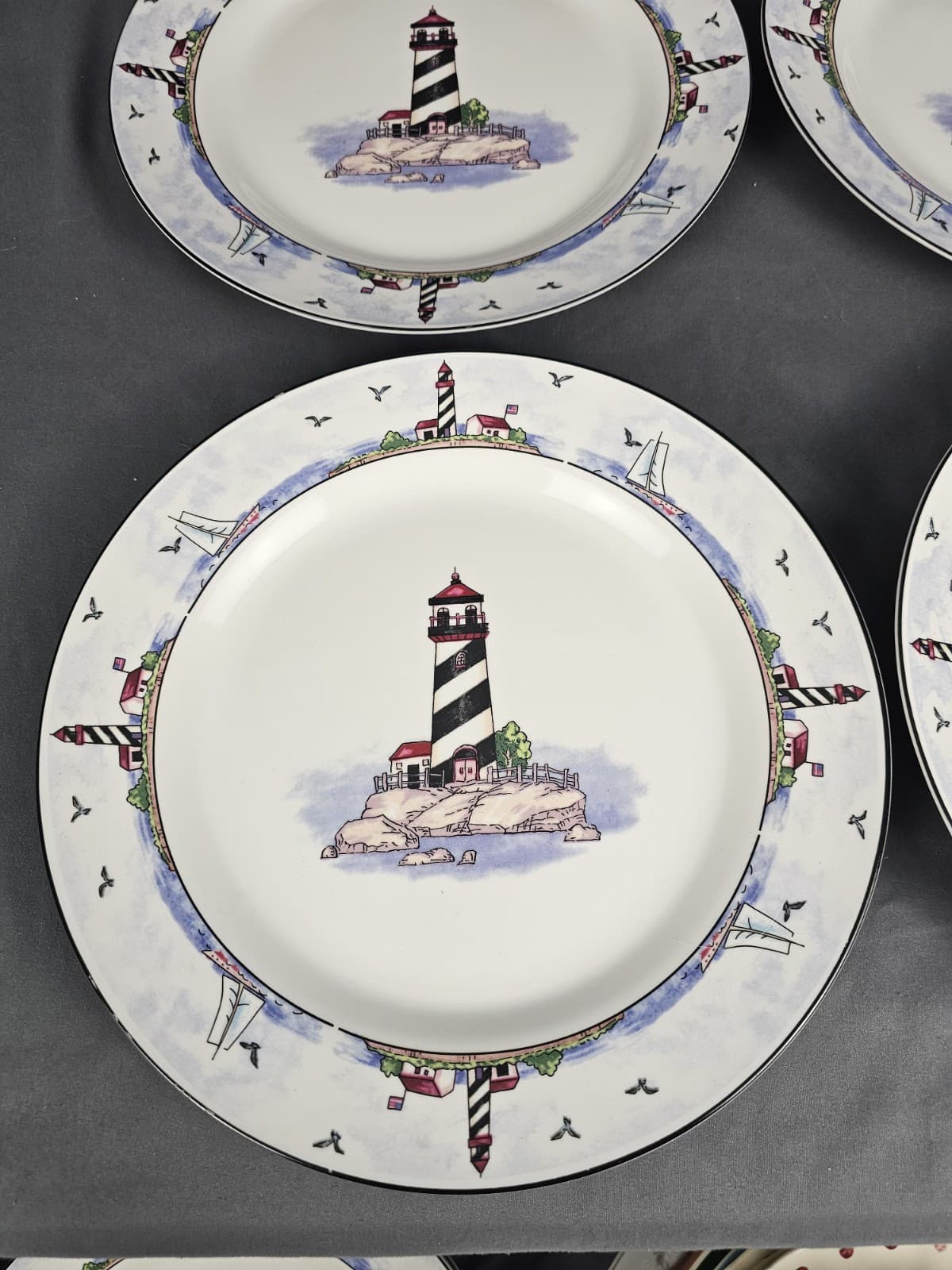 Lighthouse Coastal Stoneware Totally Today Nautical Plate 10.5" Excellent Set/2