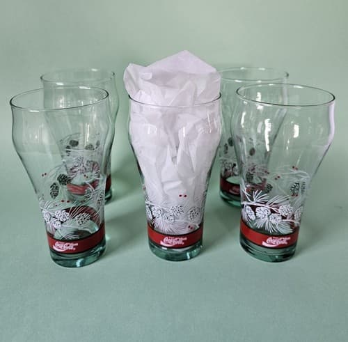 Coca Cola Christmas Holiday Pinecone Design Set of 6 - Drinking Glasses