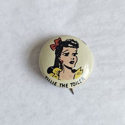 1940s Kellogg's Pinback Button Tillie the Toiler Pep Vintage Cartoon PEP