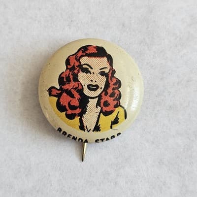 1940s Kellogg's Pinback Button 1946 Brenda Starr Pep Vintage Cartoon PEP