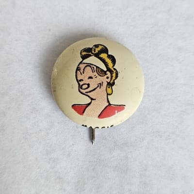 1940s Kellogg's Pinback Button 1946 Maggie Pep Vintage Cartoon PEP