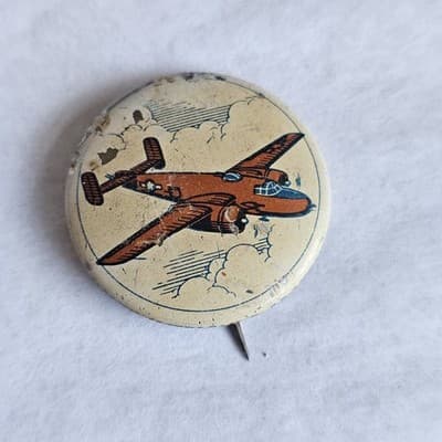 1940s Kellogg's Pinback Button North American B-25 Mitchell Vintage Cartoon PEP