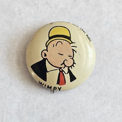 1940s Kellogg's Pinback Button 1946 Wimpy Pep Vintage Cartoon PEP