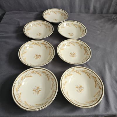 Homer Laughlin Eggshell Georgian Wheat Harvest Fruit Desert Bowls 5.25” Set/7