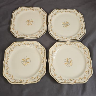Homer Laughlin Eggshell Georgian Wheat Harvest Square Lunch Desrt Plates set/4