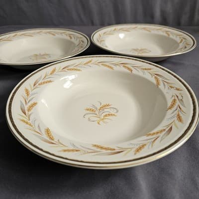 Homer Laughlin Eggshell Georgian Wheat Harvest Soup Pasta Bowls 8.25” Set of 3