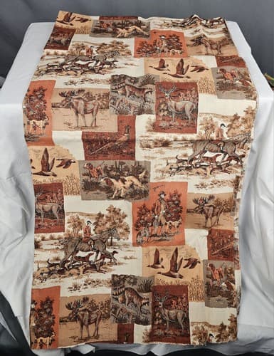 Vintage Material Heavy Fabric Hunting W Dogs Horses Pointers Deer Elk 35"x66"