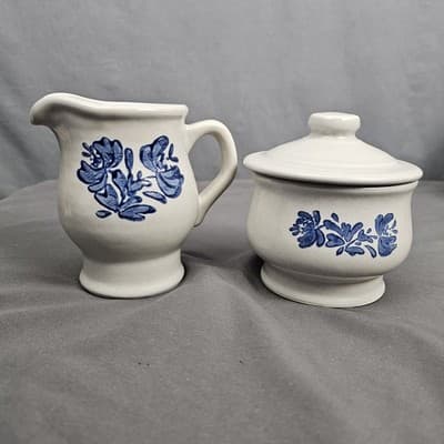 Vintage Pfaltzgraf Yorktowne Stoneware Cream and Sugar Set With Lid Blue Floral