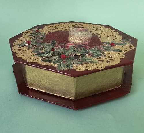 Vintage Decorative Christmas Box Octagon Santa