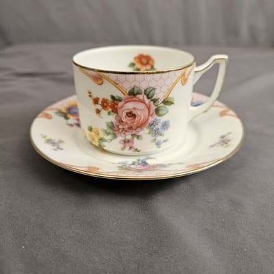 EPIAG Czechoslovakia Bridal Rose (White) 1930s Flat-Bottom Cup & Saucer 5522