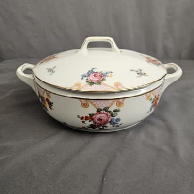 EPIAG Czechoslovakia Bridal Rose (White) 1930s Covered Serving Bowl Veg. Soup