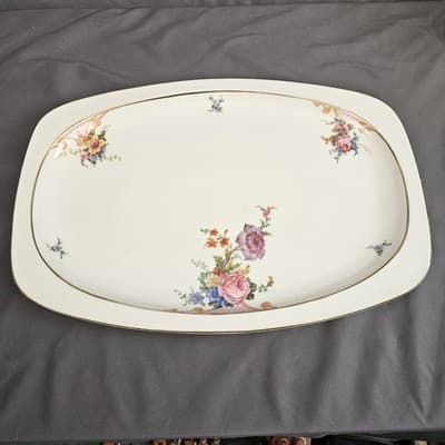 EPIAG Czechoslovakia Bridal Rose (White) 1930s Large Platter 17" x 12"