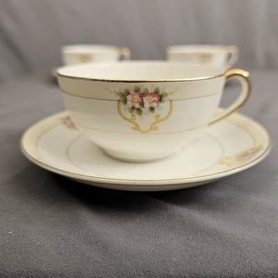 Noritake The Vitry Cup & Saucer Nippon Hand Painted Floral Gold Trim Coffee Tea