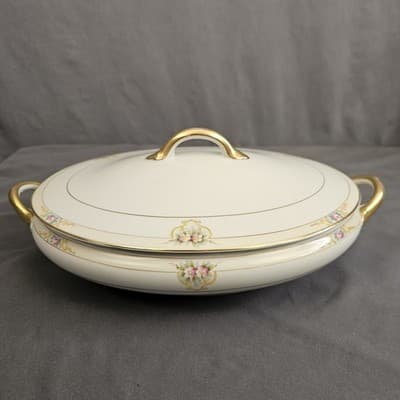 Noritake The Vitry Covered Vegetable Bowl & Lid Hand Painted Floral Gold Trim