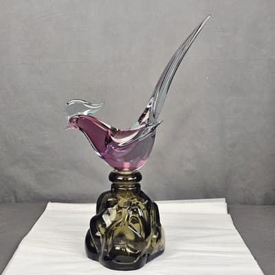 VTG Murano Glass GIROLAMO LUXARDO Cherry Wine Pheasant Topped Decanter, Italy