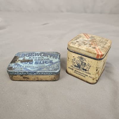 Vintage 2 Small Plug Smoking Tobacco Metal Tins Edgeworth & John Middleton