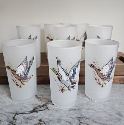 Vintage Fire King Game Bird water tea glasses cabin hunting lodge decor set of 8