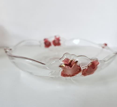 Vtg. Mikasa Crystal Four Salad Plates w/Embossed Red Roses made in Germany