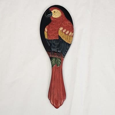 Parrot Bird Mirror Handheld 3D Carved Detail Vintage 9" Long