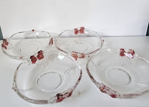 Vtg. Mikasa Crystal Four Salad Plates w/Embossed Red Roses made in Germany