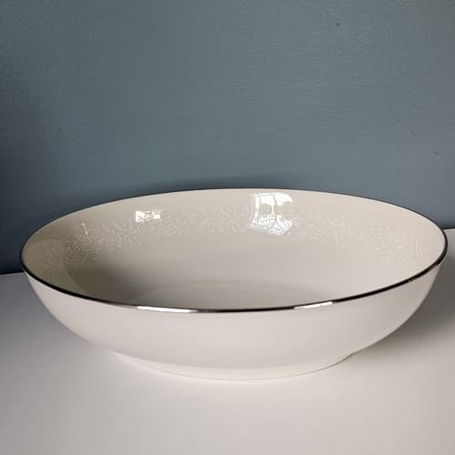 Noritake Lorelie 9" Oval Serving Bowl 7541 Ivory w/White Floral Platinum Trim