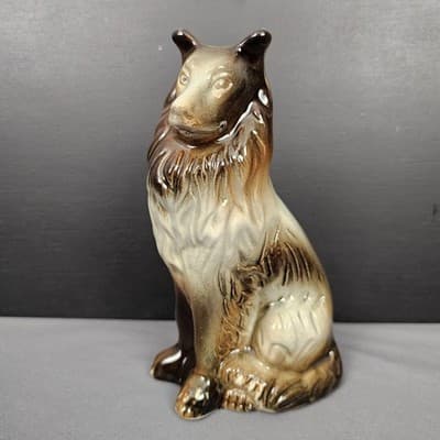 Vintage Ceramic Sitting Collie Dog Large Figurine Made In Brazil 7"