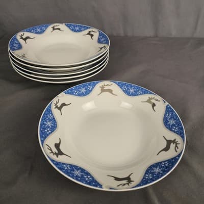 Winterlight Reindeer Bowls Montgomery Ward Vintage, Set of 6, Excellent