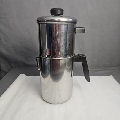 Vintage Flint Double Pot Coffee Perculator Stovetop w Lid and Press #174, 8 cup