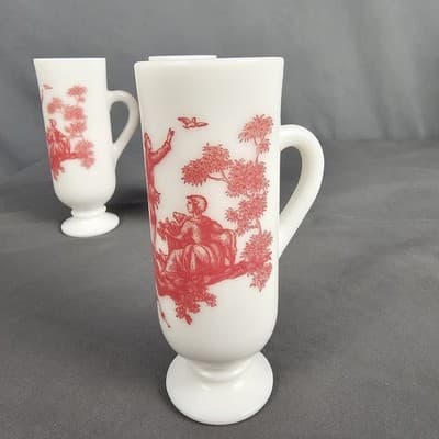 Vintage Red Avon Milk Glass Bud Vase 5" - Victorian Scene, Nice